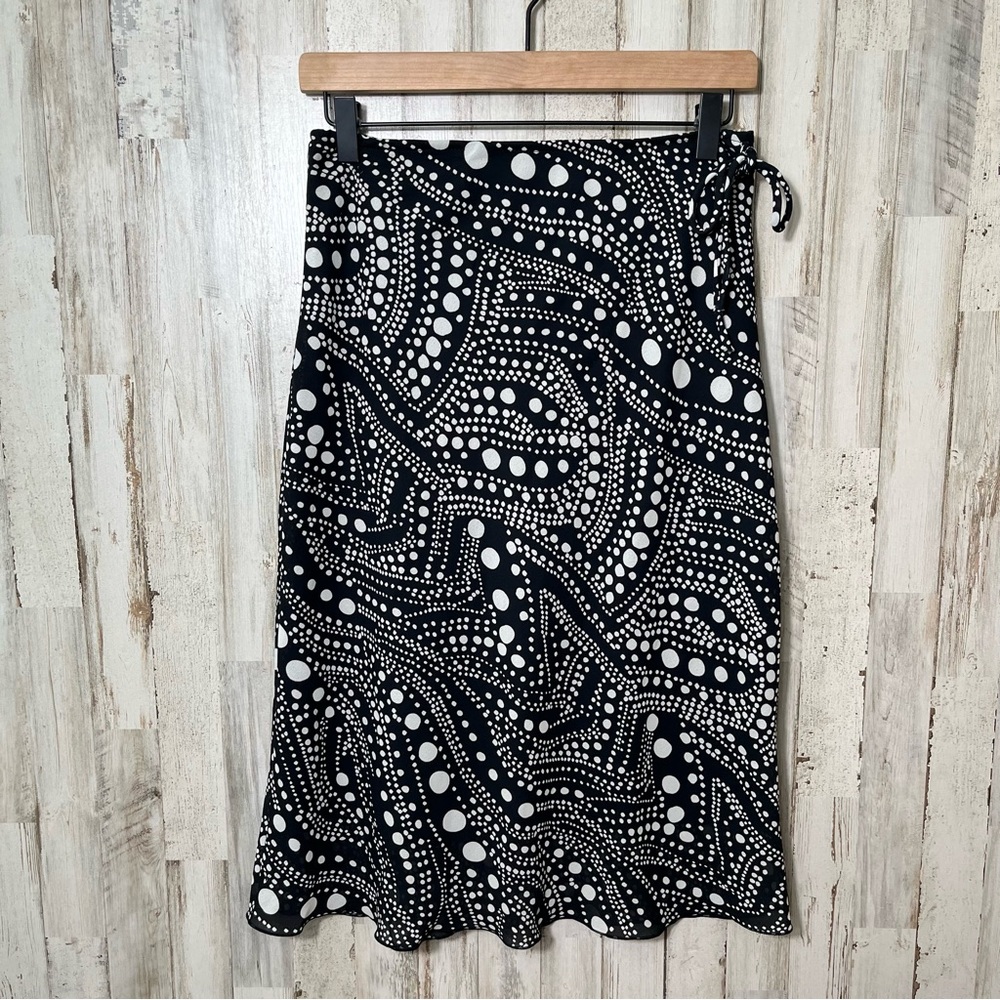 Vintage Y2K A. Byer Black White Polka Dot Abstract Midi Skirt USA Womens M